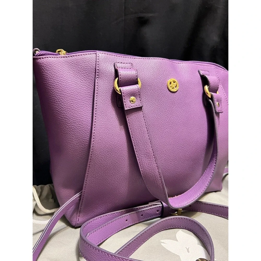Dora Delphine Purple Leather‎ Satchel Crossbody Bag Gold Hardware Purse